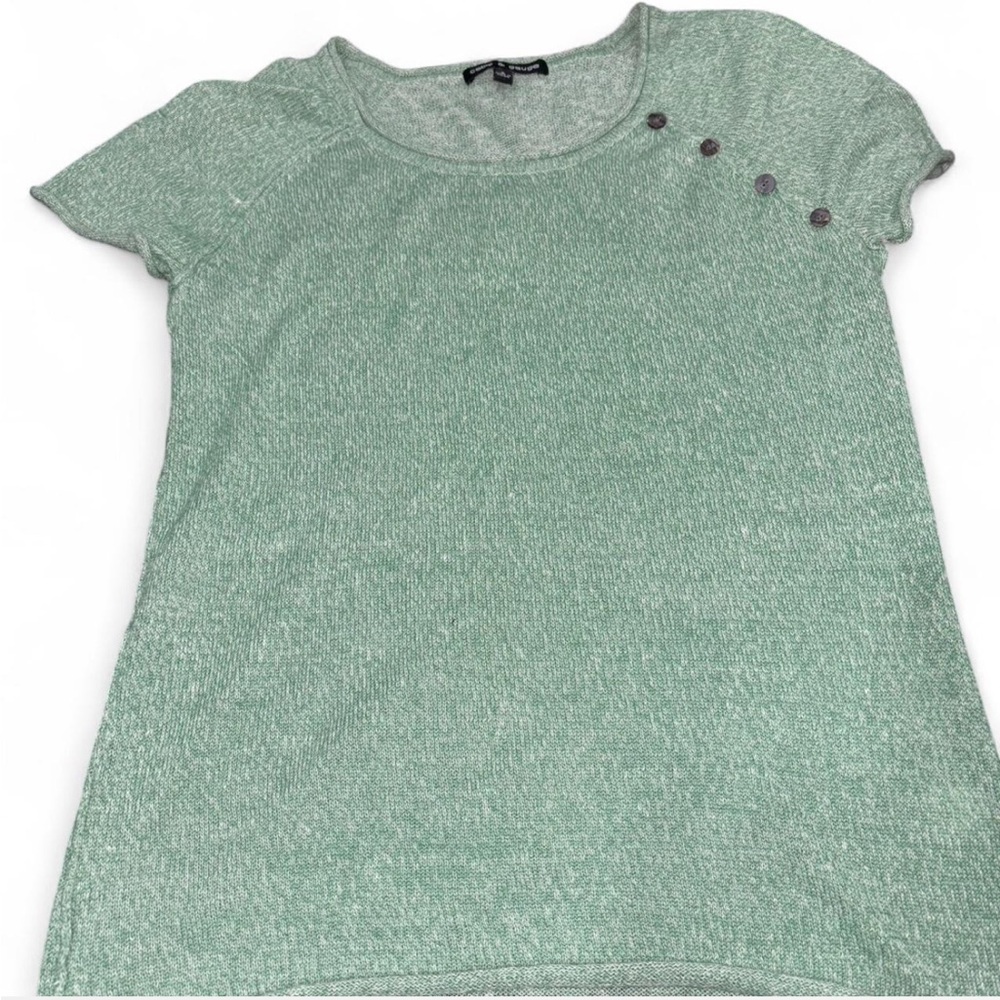 Cable & Gauge Top Small Green Knit Short Sleeve Button Detail Casual